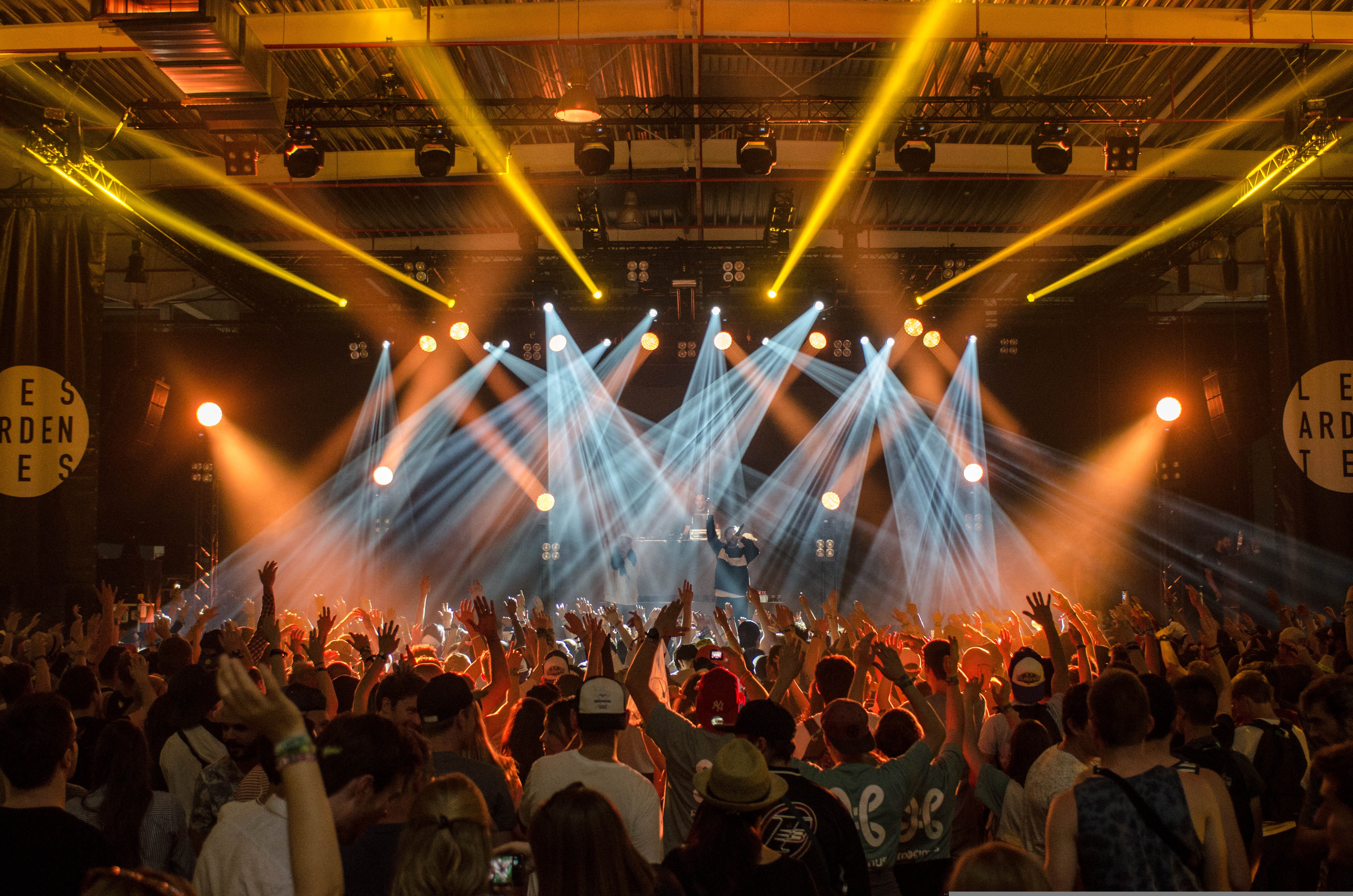 Concert event with dramatic stage lighting